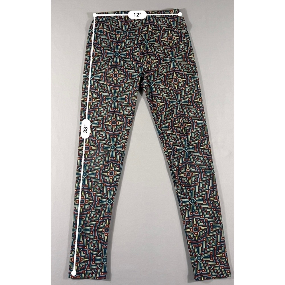 LuLaRoe Geometric Kaleidoscope Print Leggings One Size OS Blue Red Yellow Mosaic - Picture 7 of 12
